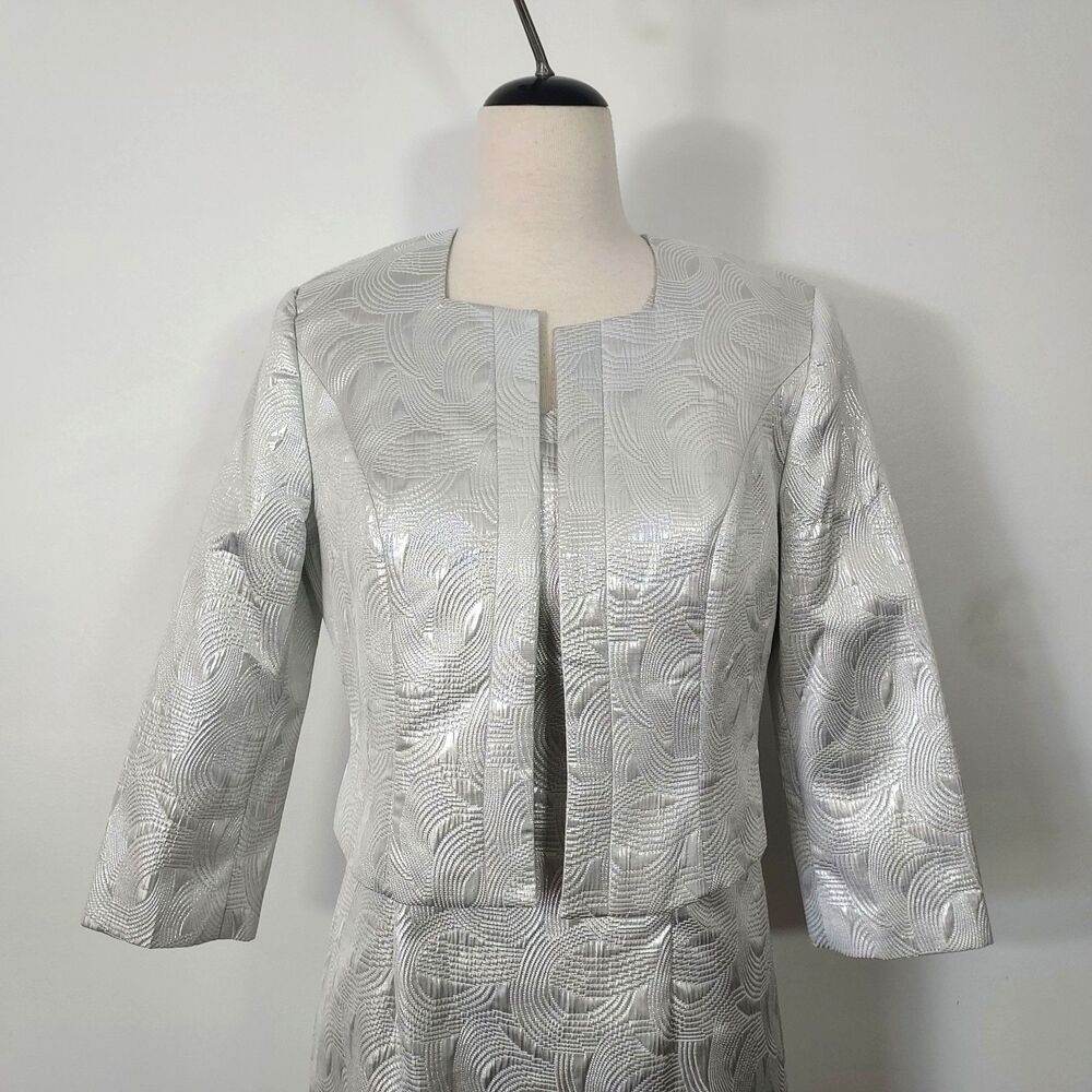 ASHRO Dress Jacket 2pc Set Sz 10 Silver Event Party Church Work Office Fall - Picture 5 of 16